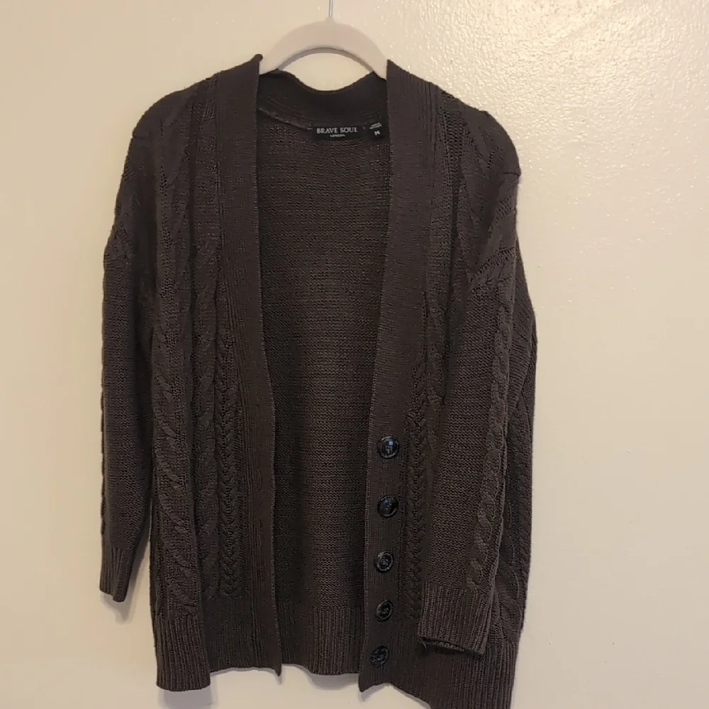 Black Label Brown Cable Knit Cardigan Sweater - Picture 1 of 3